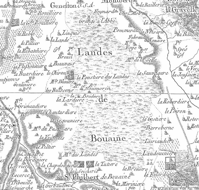 Carte Cassini des landes de Saint Philbert de Bouaine